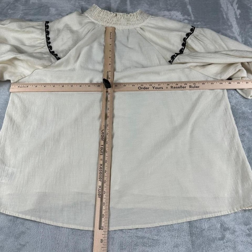 Style U Peasant Blouse Women XL Cream Embroidered Boho Puff Sleeve WC4360 - Picture 7 of 7